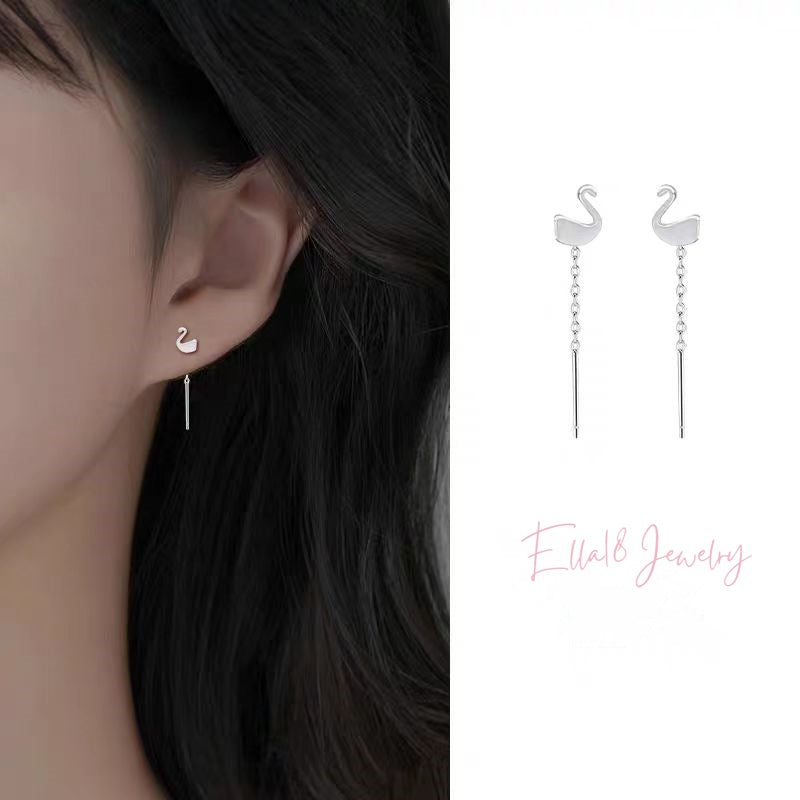 Sterling Silver Swan Threader Earrings