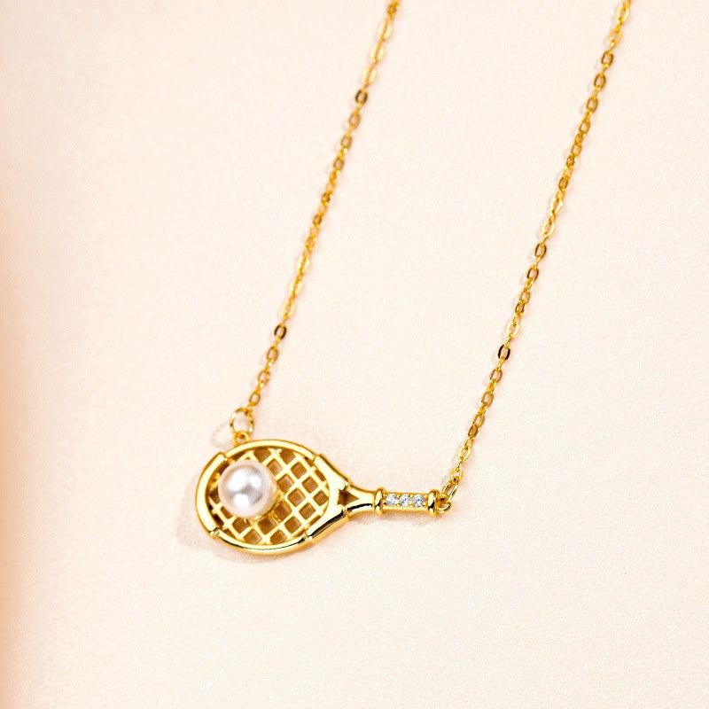 Sterling Silver Tennis Racket Pearl Necklaces