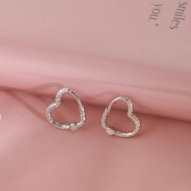 Sterling Silver Textured Heart Earrings