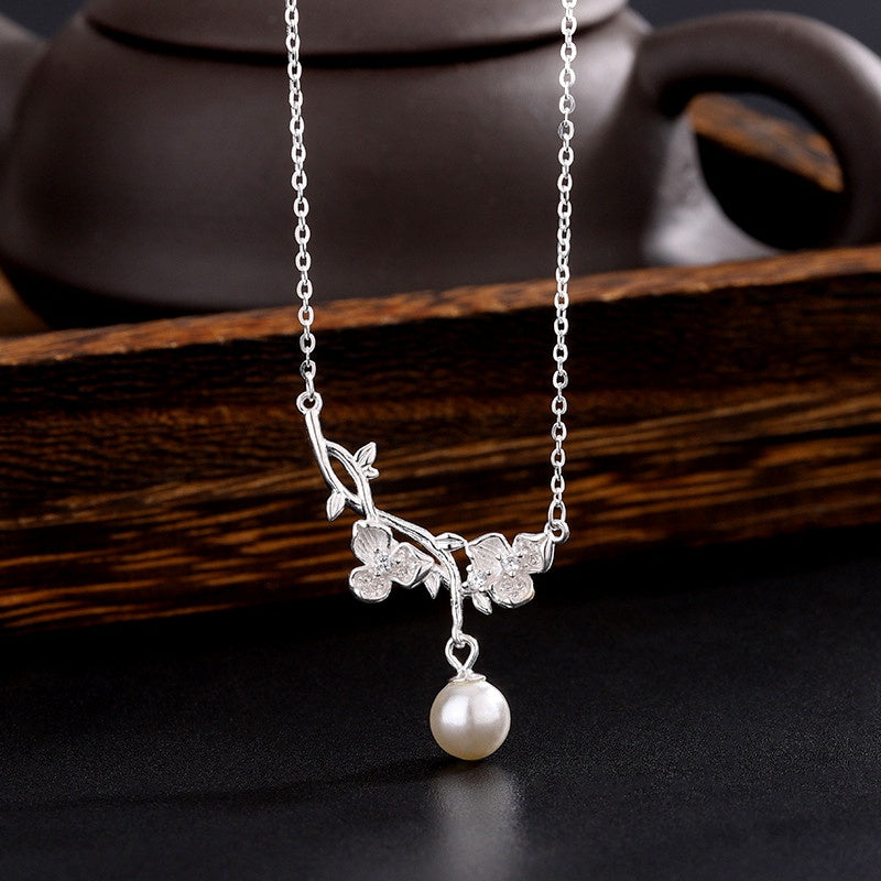 Sterling Silver Thorn Flower Branch Necklaces
