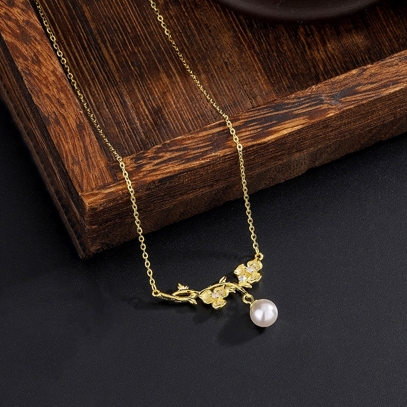 Sterling Silver Thorn Flower Branch Necklaces