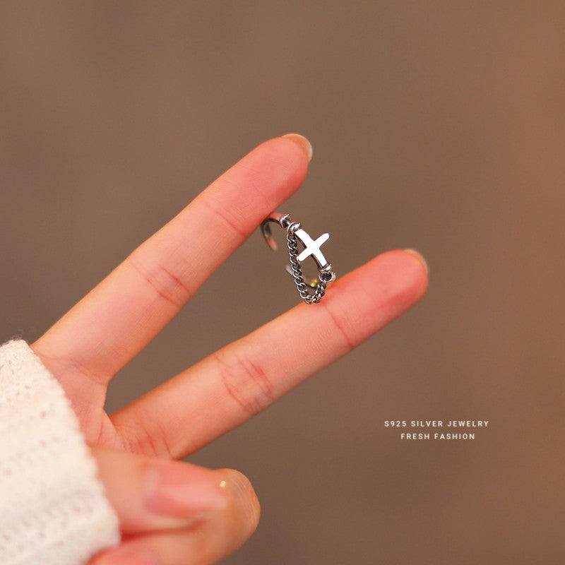 Sterling Silver Vintage Cross Chain Rings