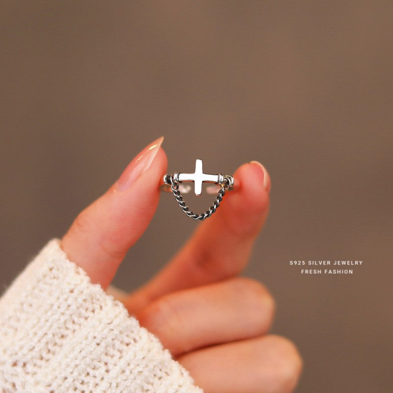Sterling Silver Vintage Cross Chain Rings
