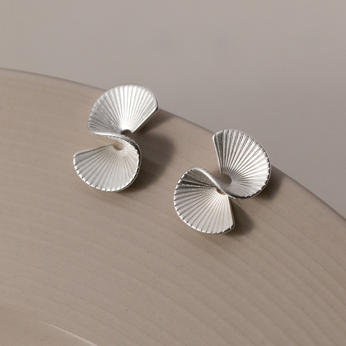 Sterling Silver Vintage Fan-Shaped Earrings