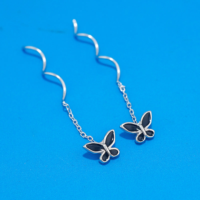 Sterling Silver Wavy Butterfly Threader Earrings