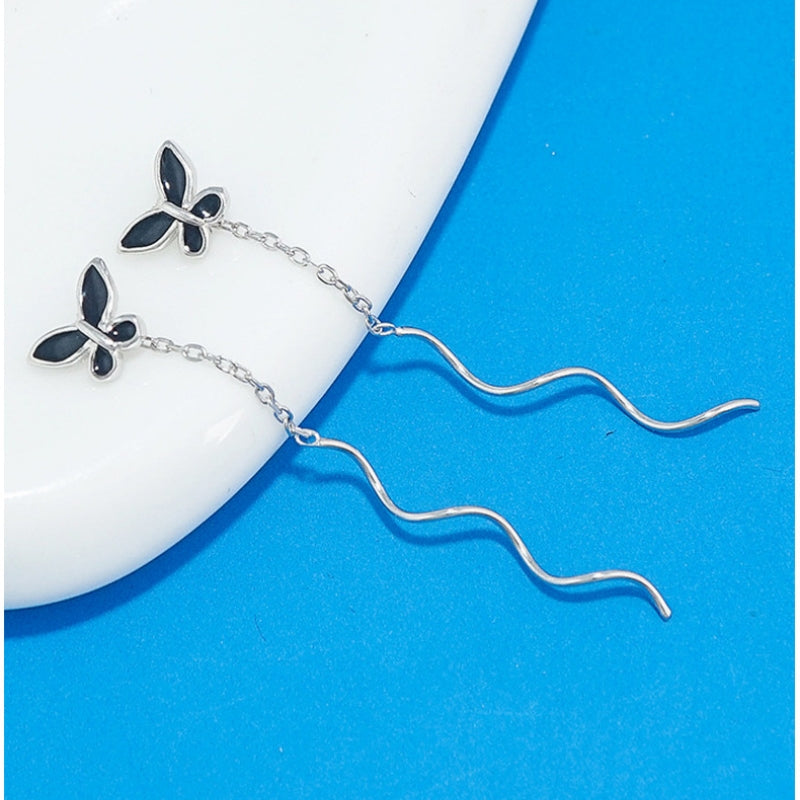 Sterling Silver Wavy Butterfly Threader Earrings