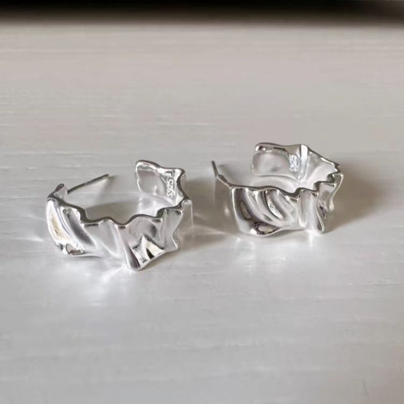 Sterling Silver Wavy Hoop Earrings