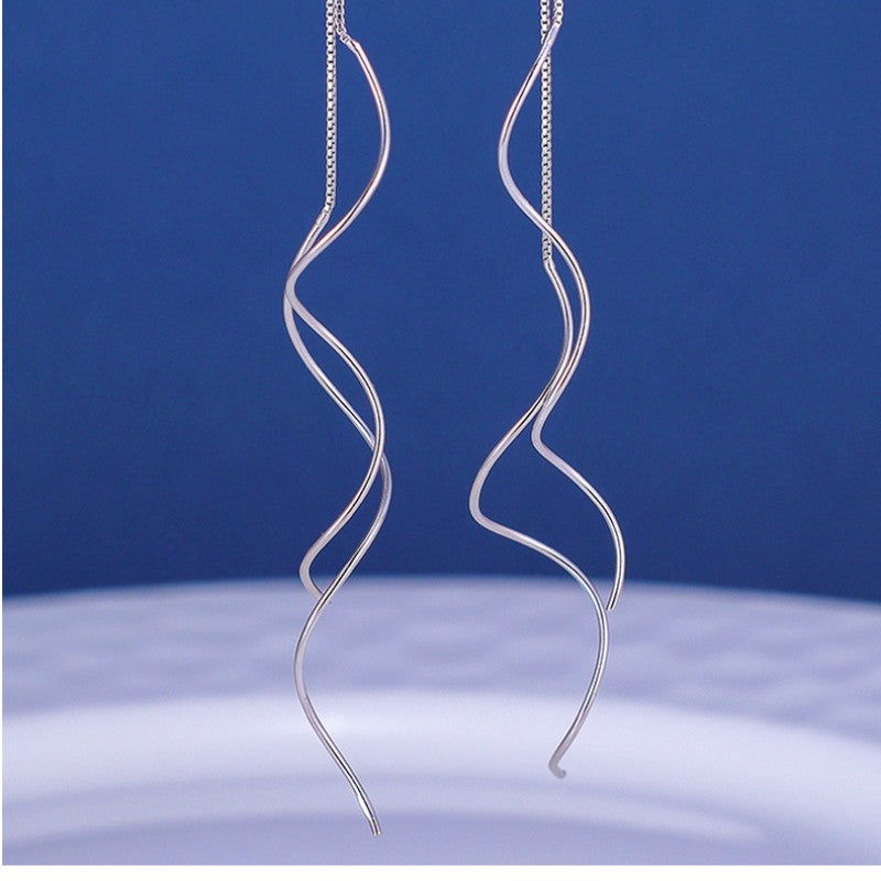 Sterling Silver Wavy S-Shaped Threader Earrings