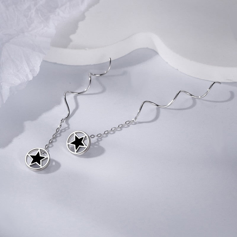 Sterling Silver Wavy Star Threader Earrings