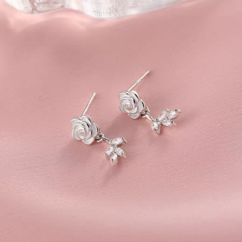 Sterling Silver White Camellia Earrings