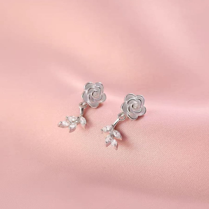 Sterling Silver White Camellia Earrings