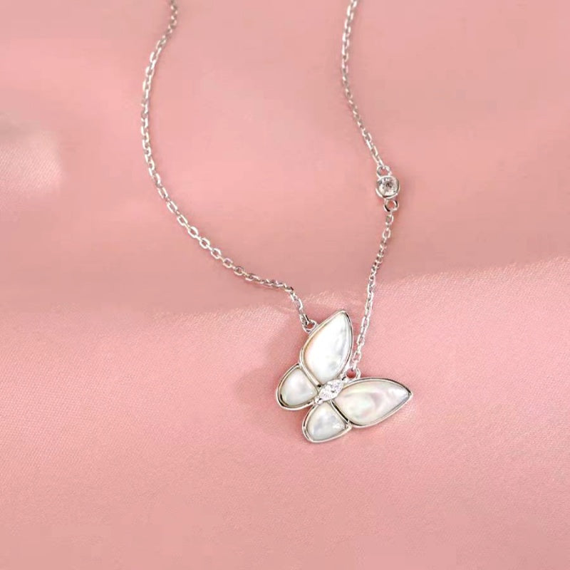 Sterling Silver White Mother-Of-Pearl Butterfly Necklaces