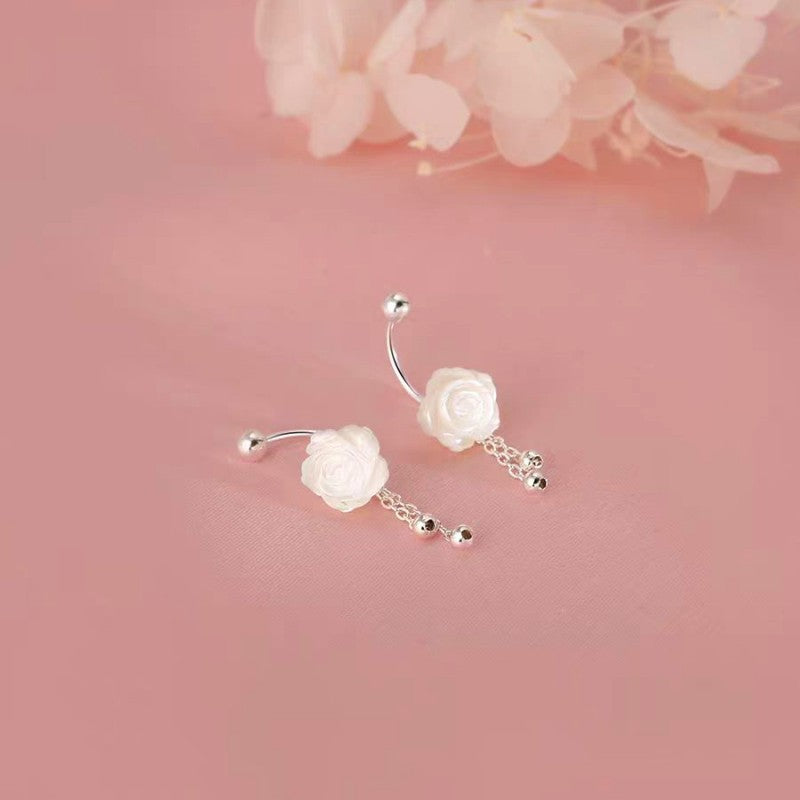 Sterling Silver White Rose Earrings