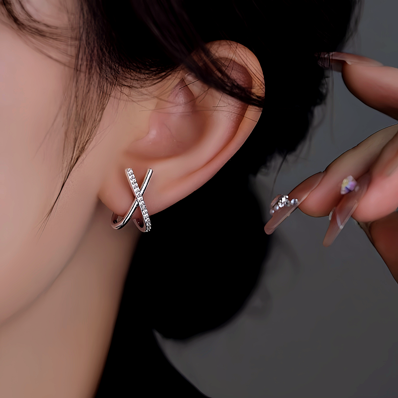 Sterling Silver X-Shaped Diamond Stud Earrings