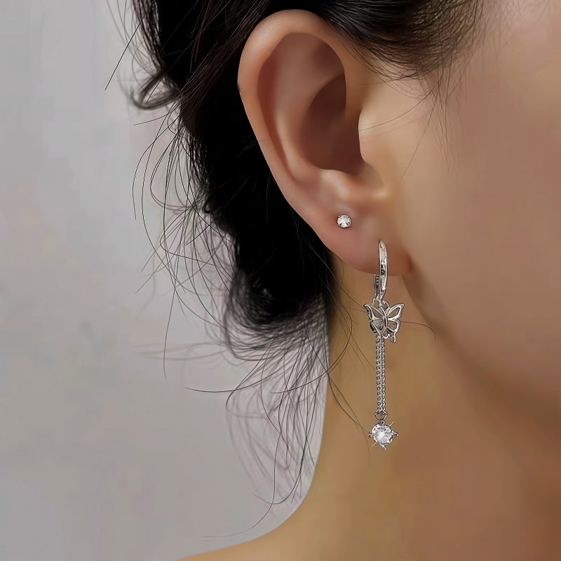 Sterling Silver ZIrcon Butterfly Tassel Earrings