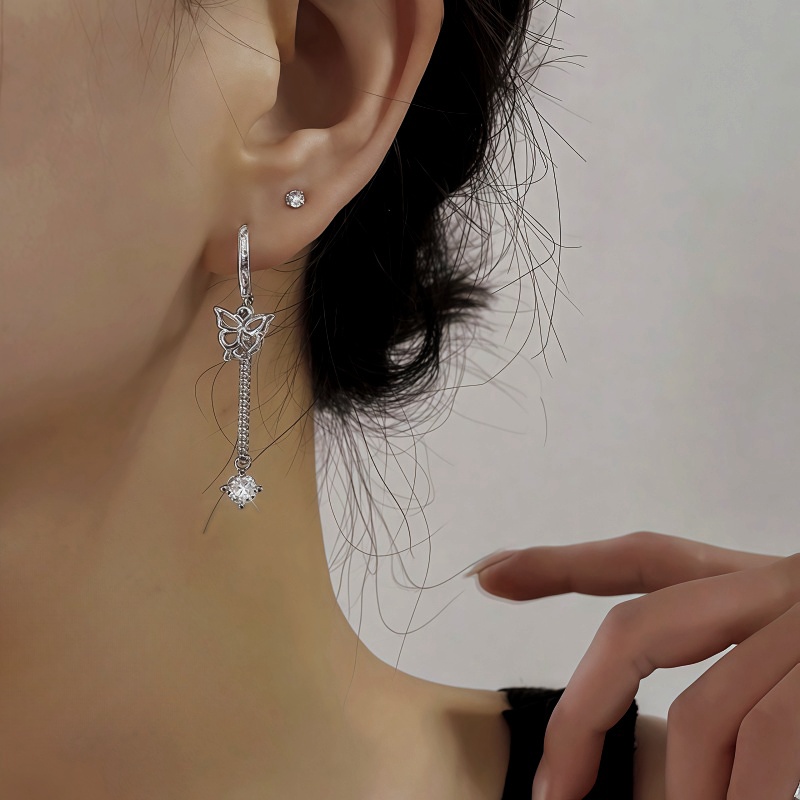 Sterling Silver ZIrcon Butterfly Tassel Earrings