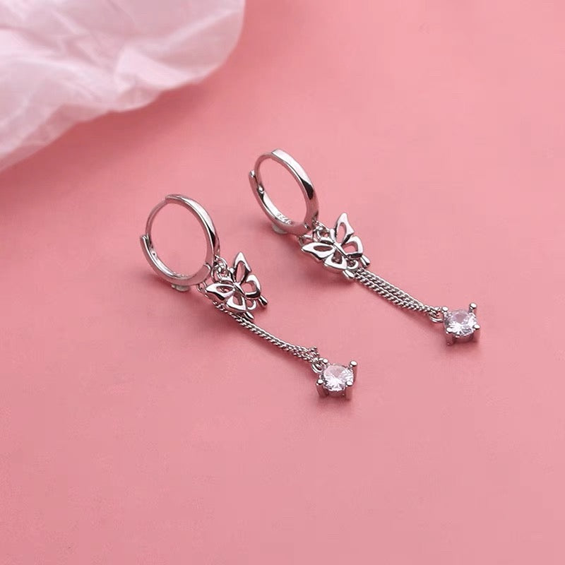 Sterling Silver ZIrcon Butterfly Tassel Earrings