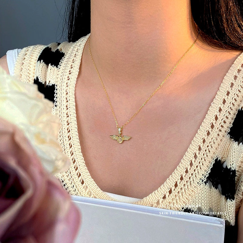 Sterling Silver Zircon Angel Wing Necklace