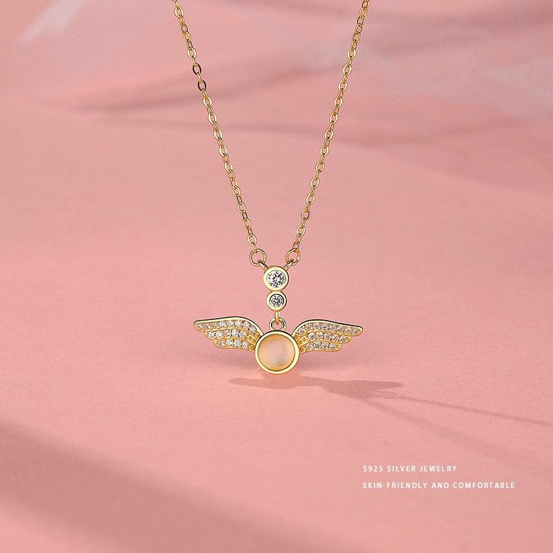 Sterling Silver Zircon Angel Wing Necklace