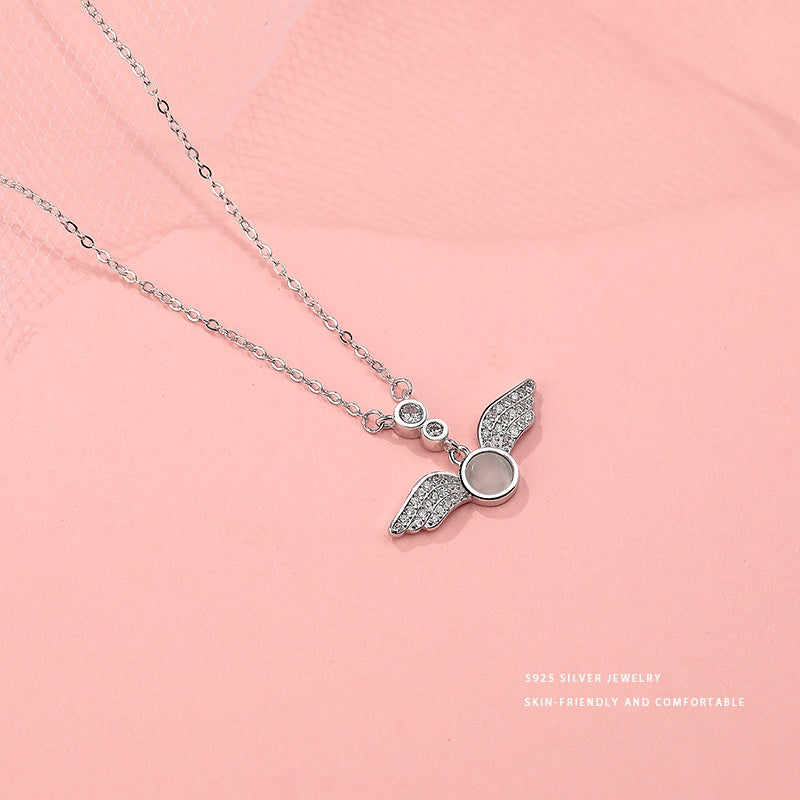 Sterling Silver Zircon Angel Wing Necklace