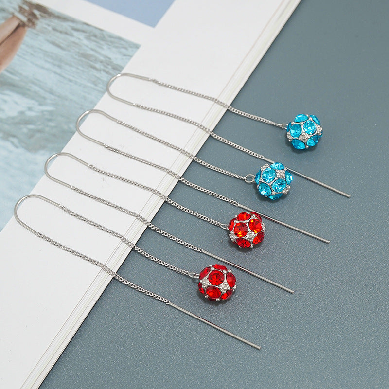 Sterling Silver Zircon Ball Threader Earrings