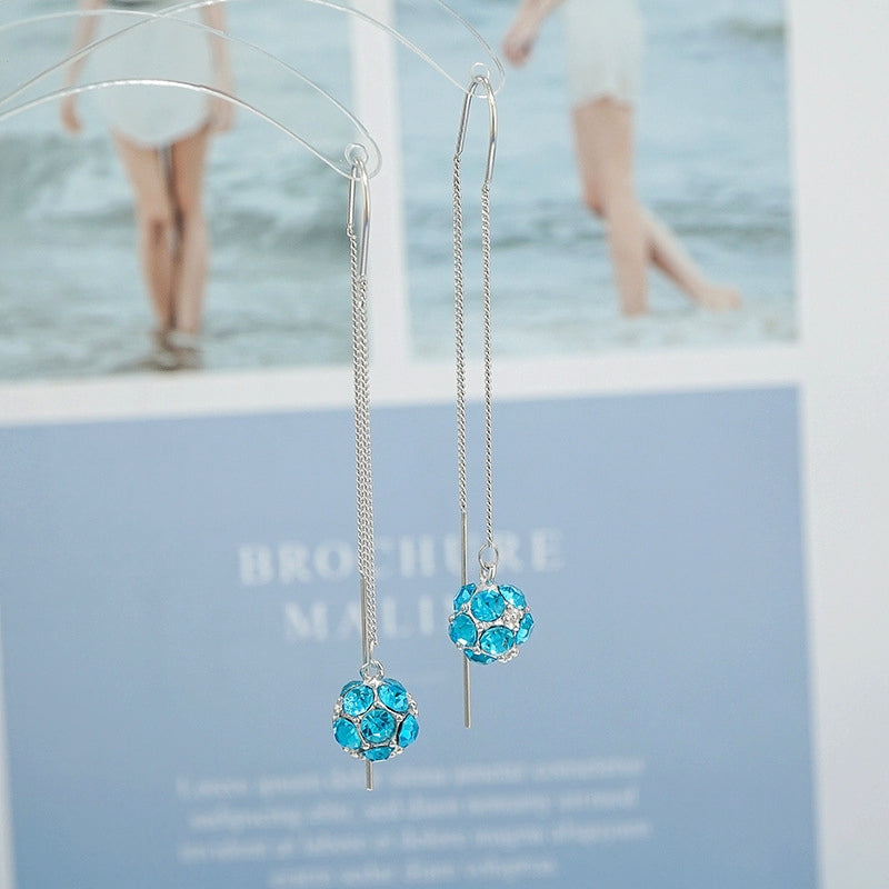 Sterling Silver Zircon Ball Threader Earrings