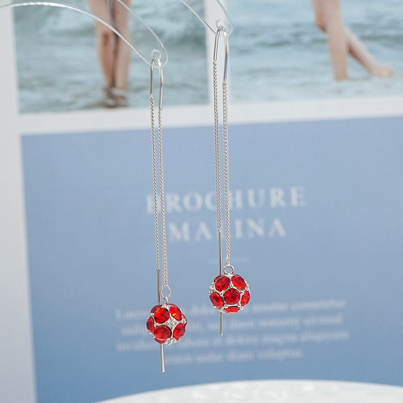 Sterling Silver Zircon Ball Threader Earrings