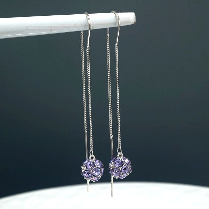 Sterling Silver Zircon Ball Threader Earrings