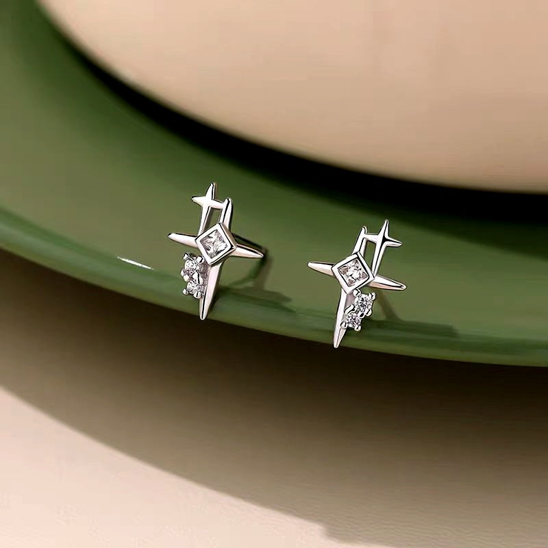 Sterling Silver Zircon Bling Star Stud Earrings