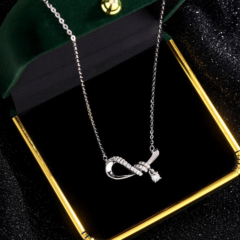 Sterling Silver Zircon Bow Necklace