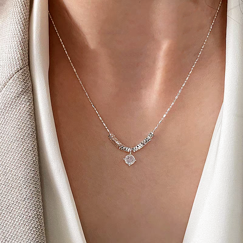 Sterling Silver Zircon Broken Silver Necklace