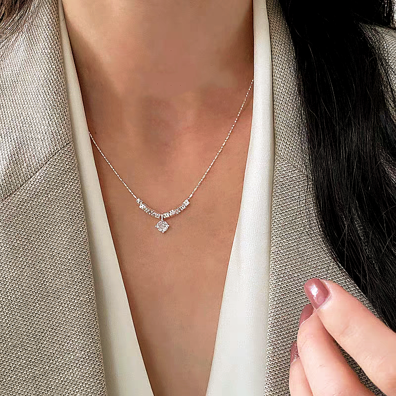Sterling Silver Zircon Broken Silver Necklace