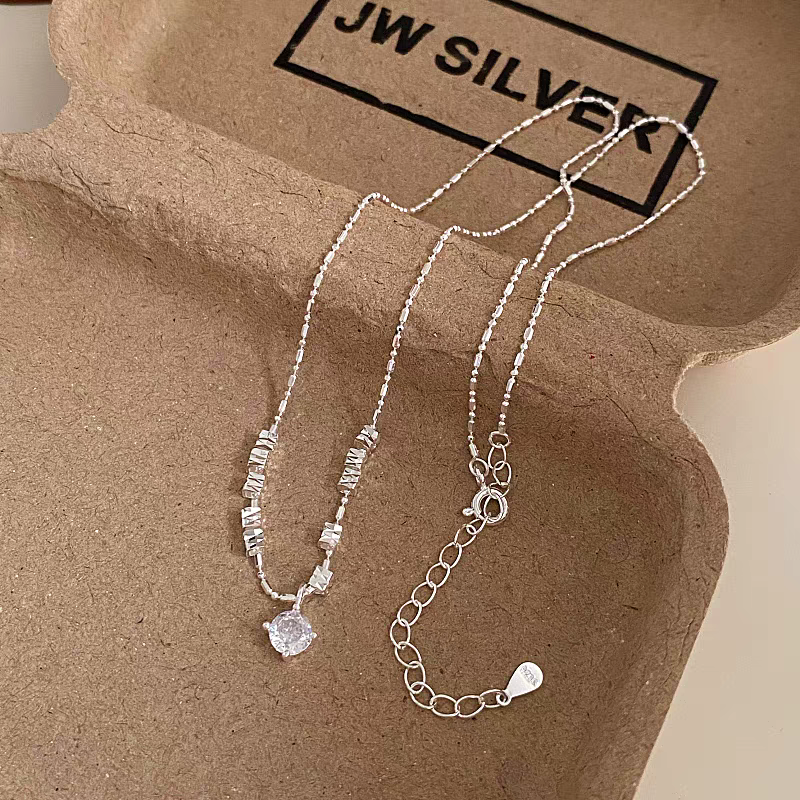 Sterling Silver Zircon Broken Silver Necklace