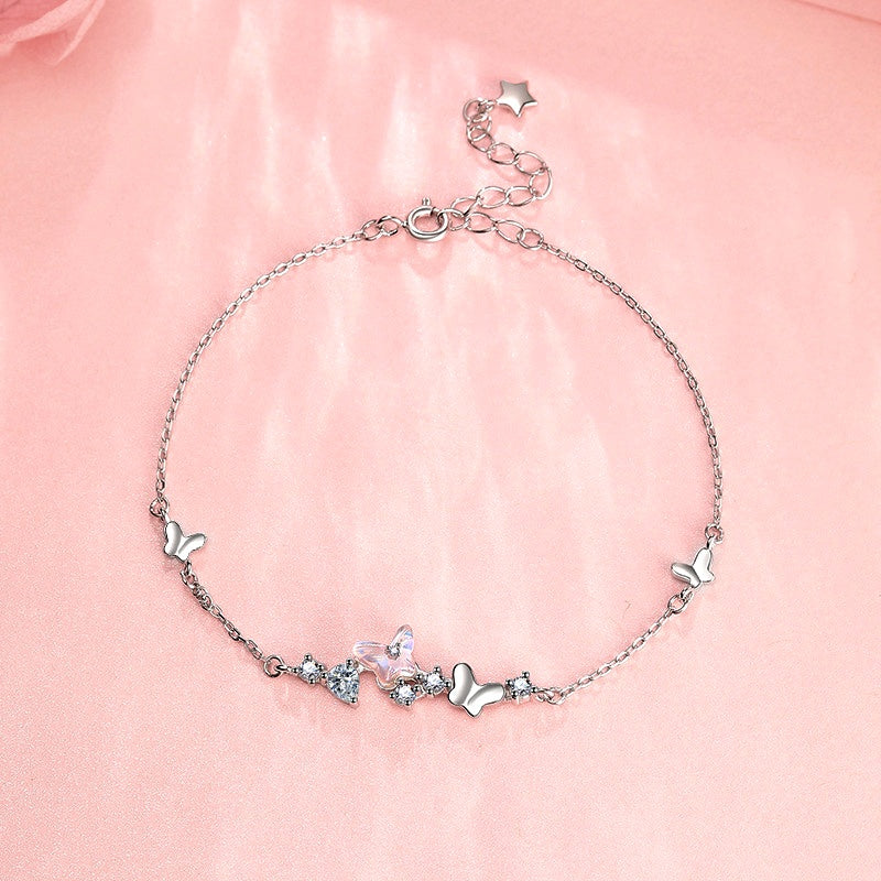 Sterling Silver Zircon Butterfly Bracelet