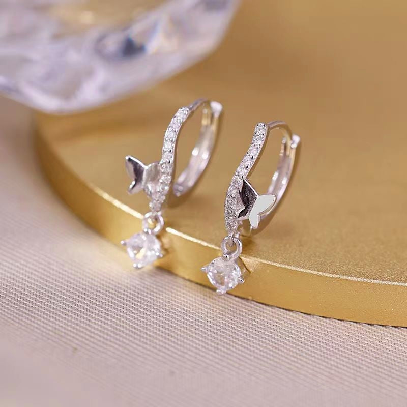 Sterling Silver Zircon Butterfly Earrings