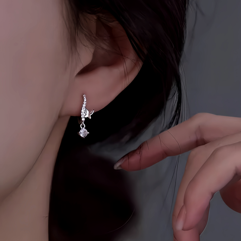 Sterling Silver Zircon Butterfly Earrings
