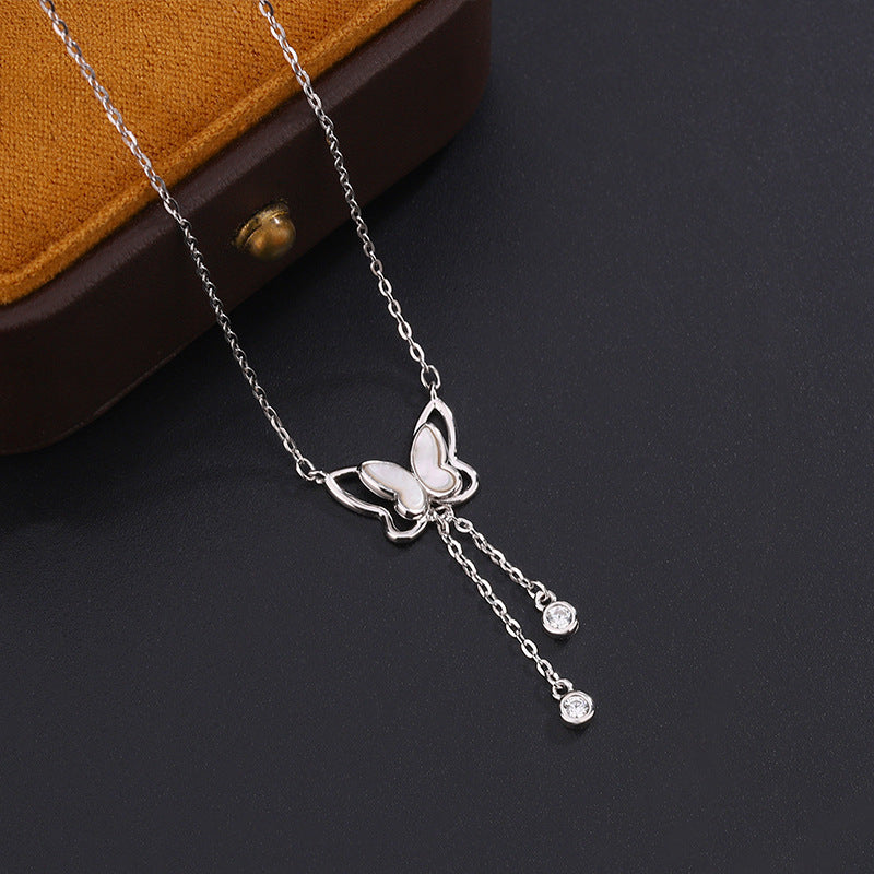 Sterling Silver Zircon Butterfly Necklace