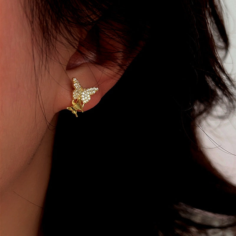Sterling Silver Zircon Butterfly Stud Earrings