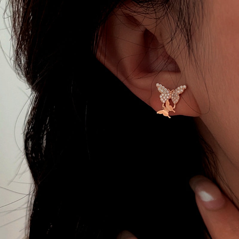 Sterling Silver Zircon Butterfly Stud Earrings
