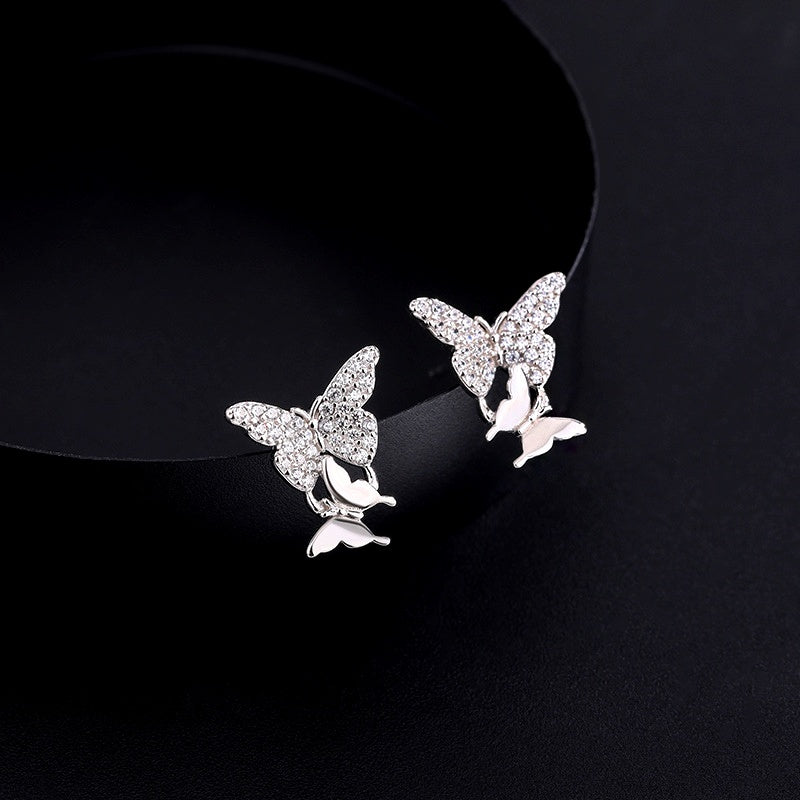 Sterling Silver Zircon Butterfly Stud Earrings