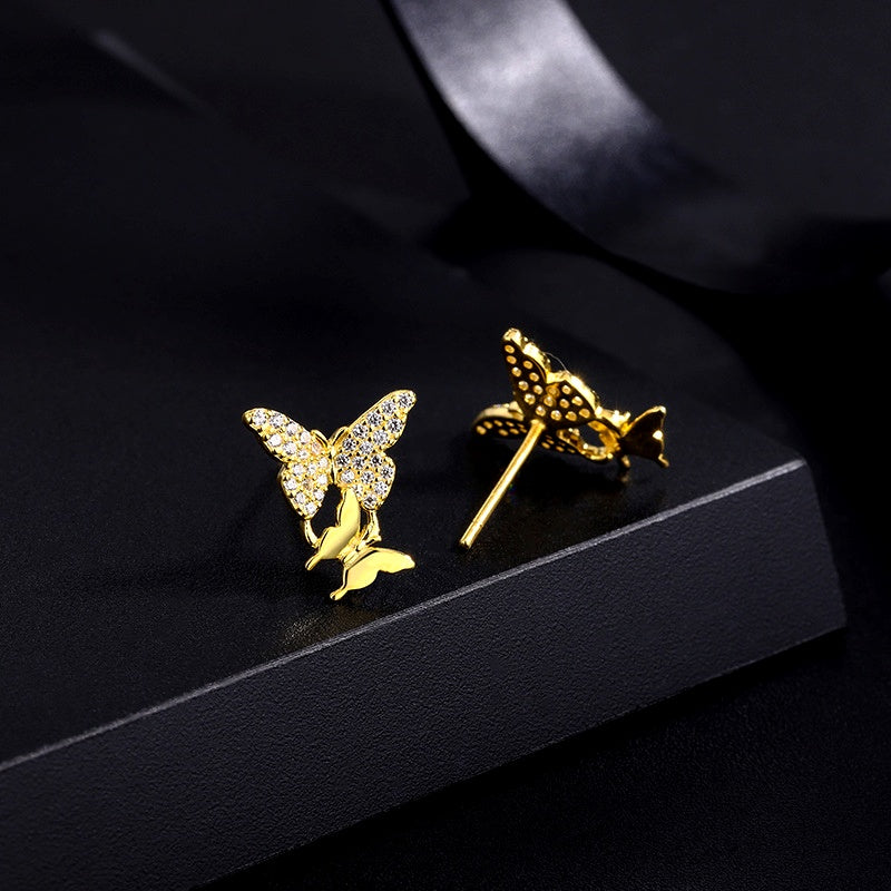 Sterling Silver Zircon Butterfly Stud Earrings