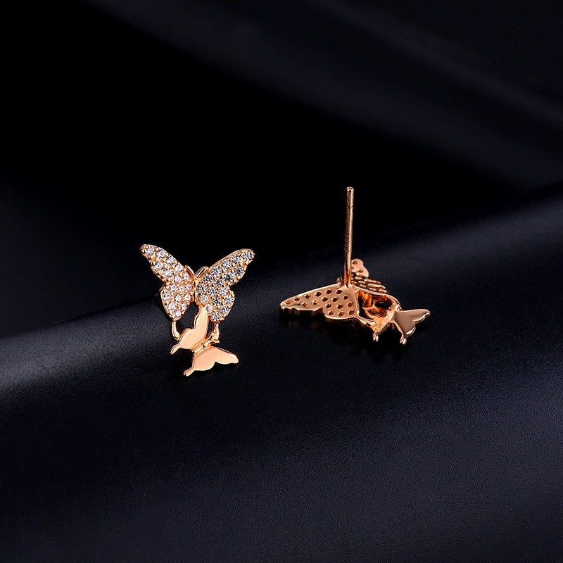 Sterling Silver Zircon Butterfly Stud Earrings