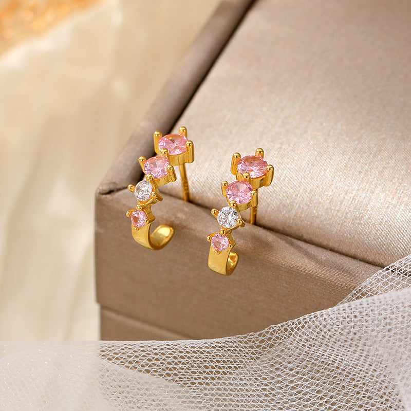 Sterling Silver Zircon C-Shaped Earrings