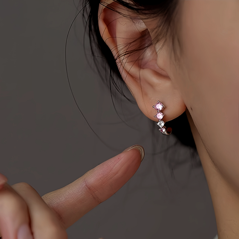 Sterling Silver Zircon C-Shaped Earrings
