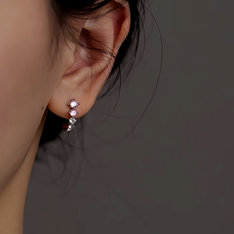 Sterling Silver Zircon C-Shaped Earrings