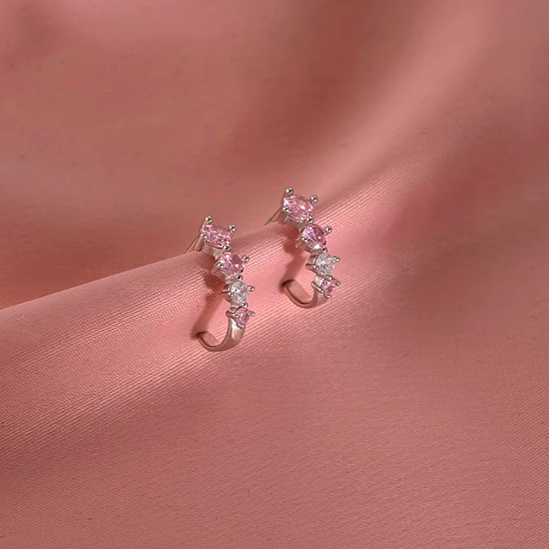 Sterling Silver Zircon C-Shaped Earrings
