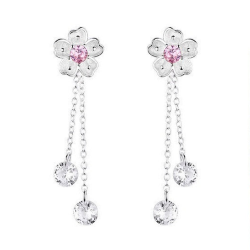 Sterling Silver Zircon Flower Jacket Earrings