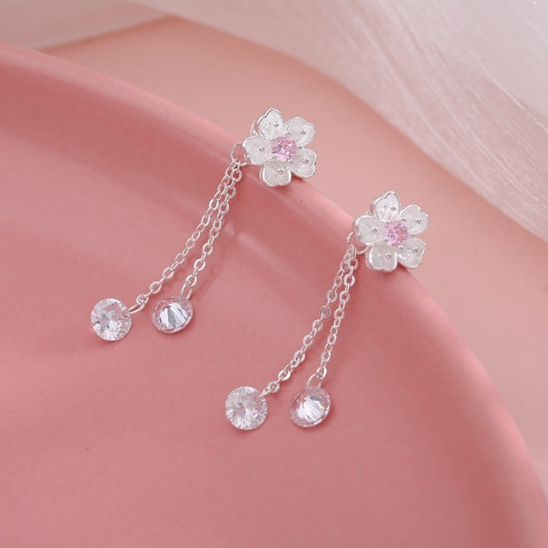 Sterling Silver Zircon Flower Jacket Earrings