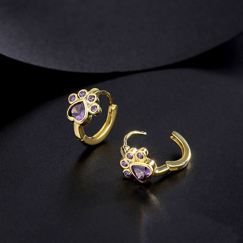 Sterling Silver Zircon Cute Pet Hoop Earrings