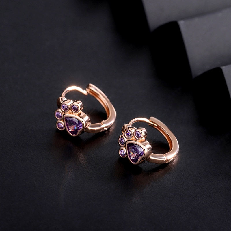 Sterling Silver Zircon Cute Pet Hoop Earrings